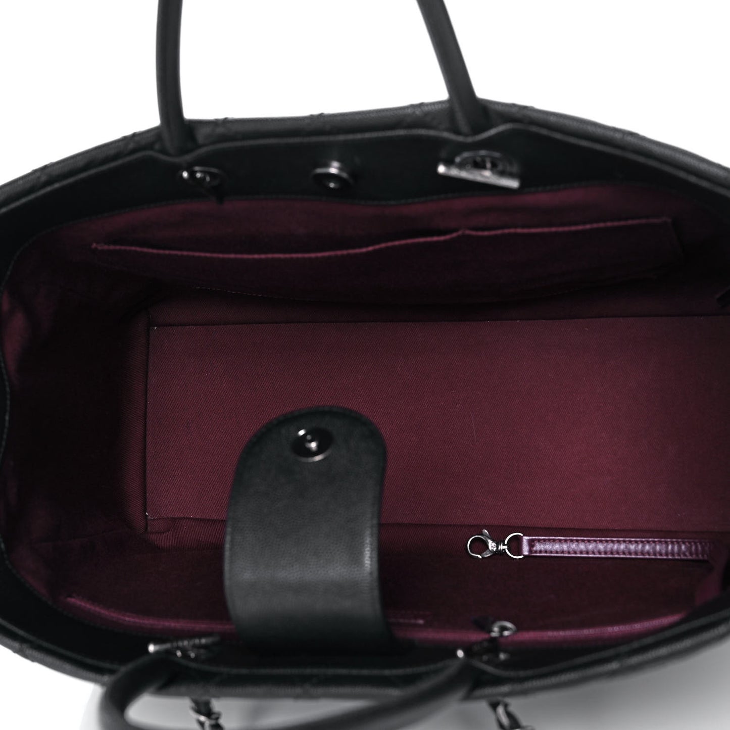 Caviar Quilted Large Coco Handle Shopping Tote Black