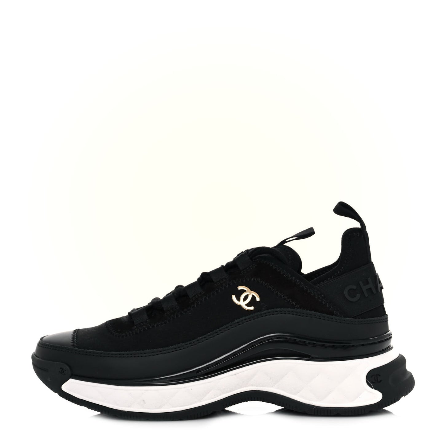 Velvet Calfskin Mixed Fibers CC Sneakers 36 Black
