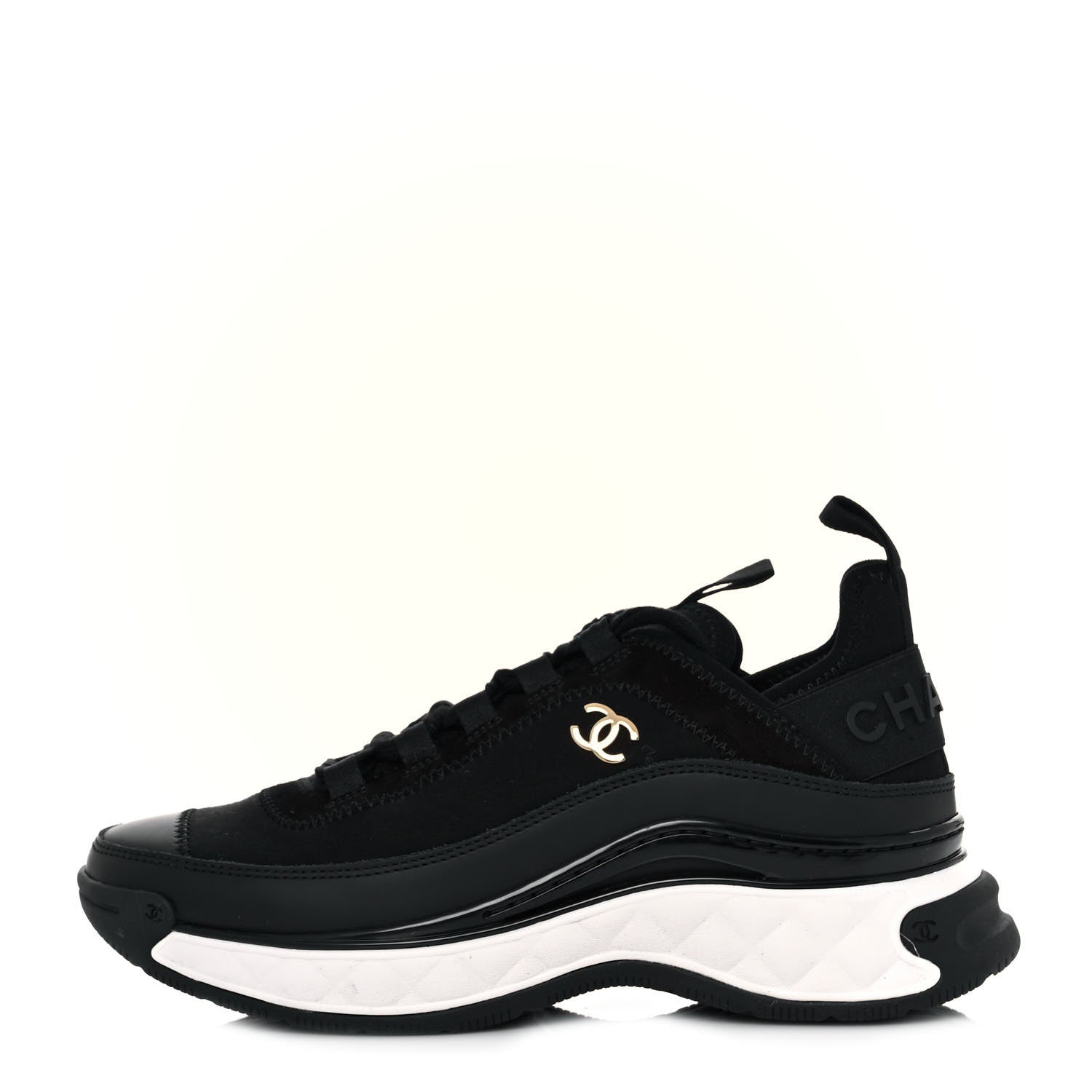 Chanel Velvet Calfskin Mixed Fibers CC Sneakers 36 Black 1 of 8