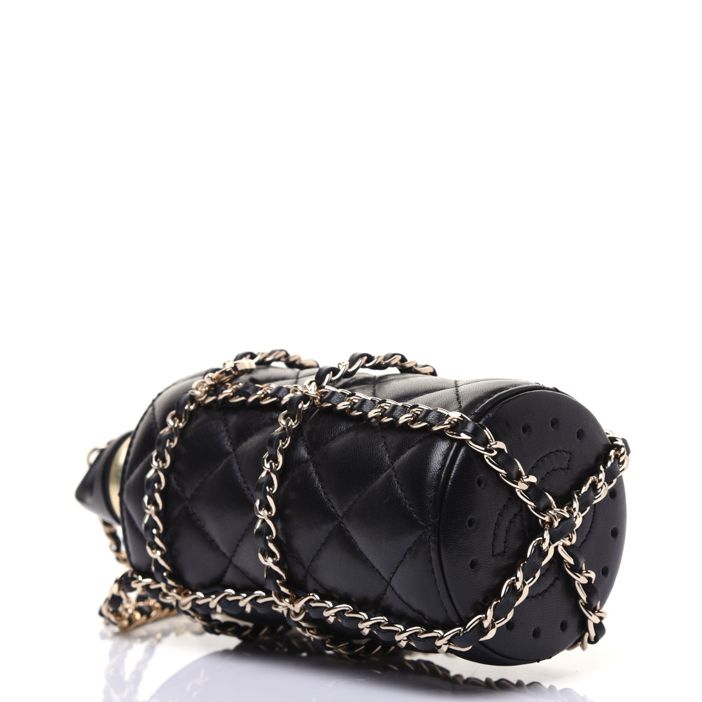 Lambskin Quilted CC To Drink Water Bottle Black Gold
