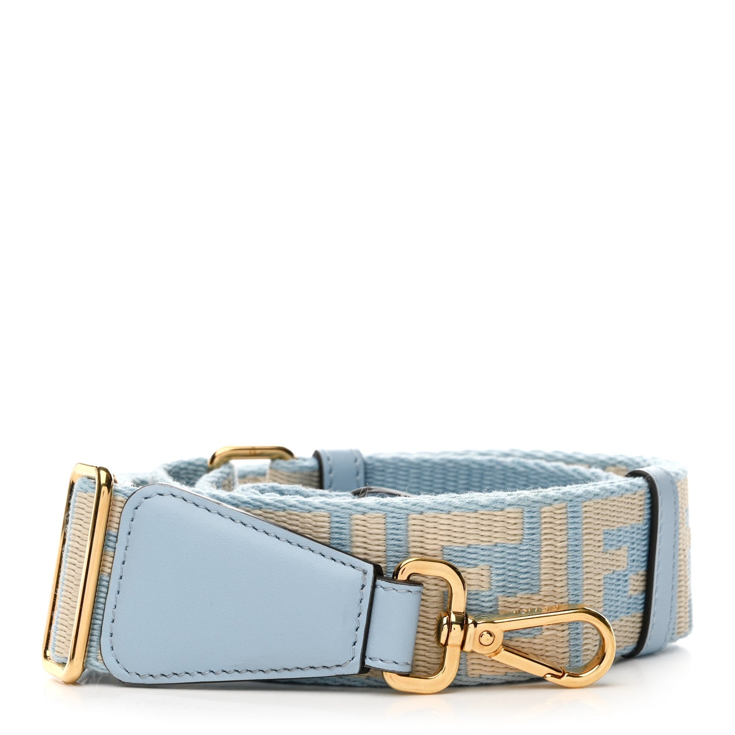 Fendi Jacquard Ribbon Vitello King FF Bi-Color Intreccio Adjustable Strap You Azzurro Baby Latte 1 of 4