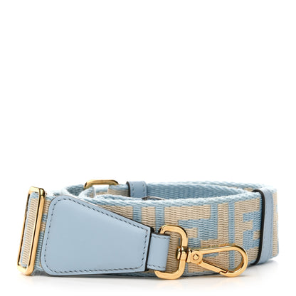 Fendi Jacquard Ribbon Vitello King FF Bi-Color Intreccio Adjustable Strap You Azzurro Baby Latte 1 of 4
