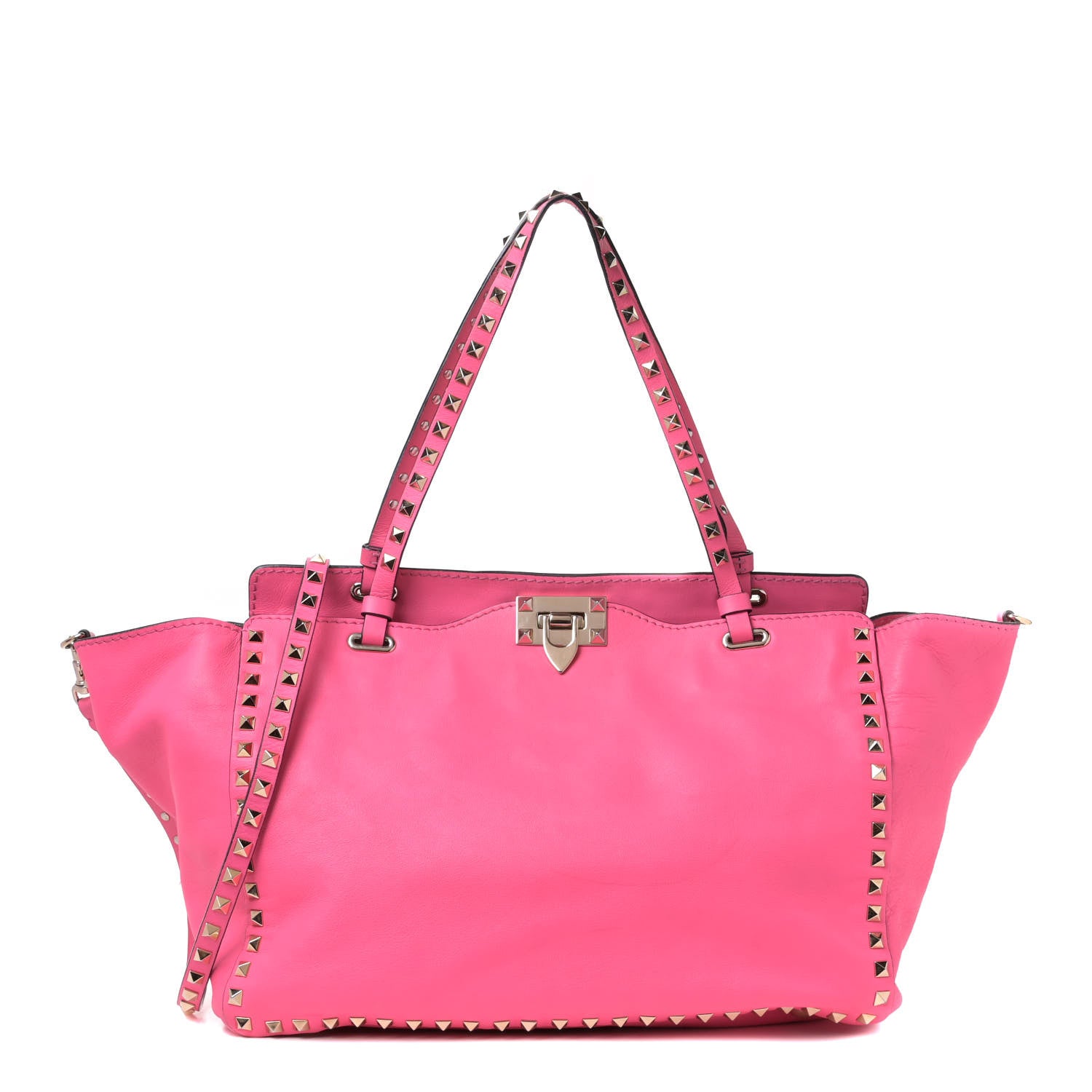 Valentino Garavani Vitello Medium Rockstud Tote Fuxia Fluo 2 of 19