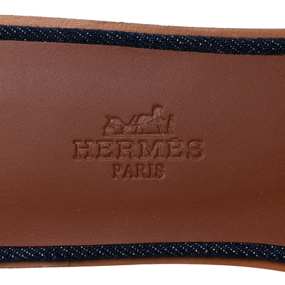 Hermes Calfskin Denim Oran Sandals 36.5 Bleu Brut Gold 7 of 9
