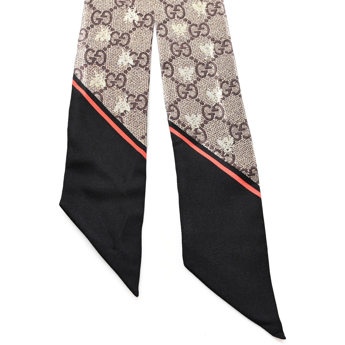 Silk Twill GG Monogram GG Bee Neck Bow Scarf Black Red