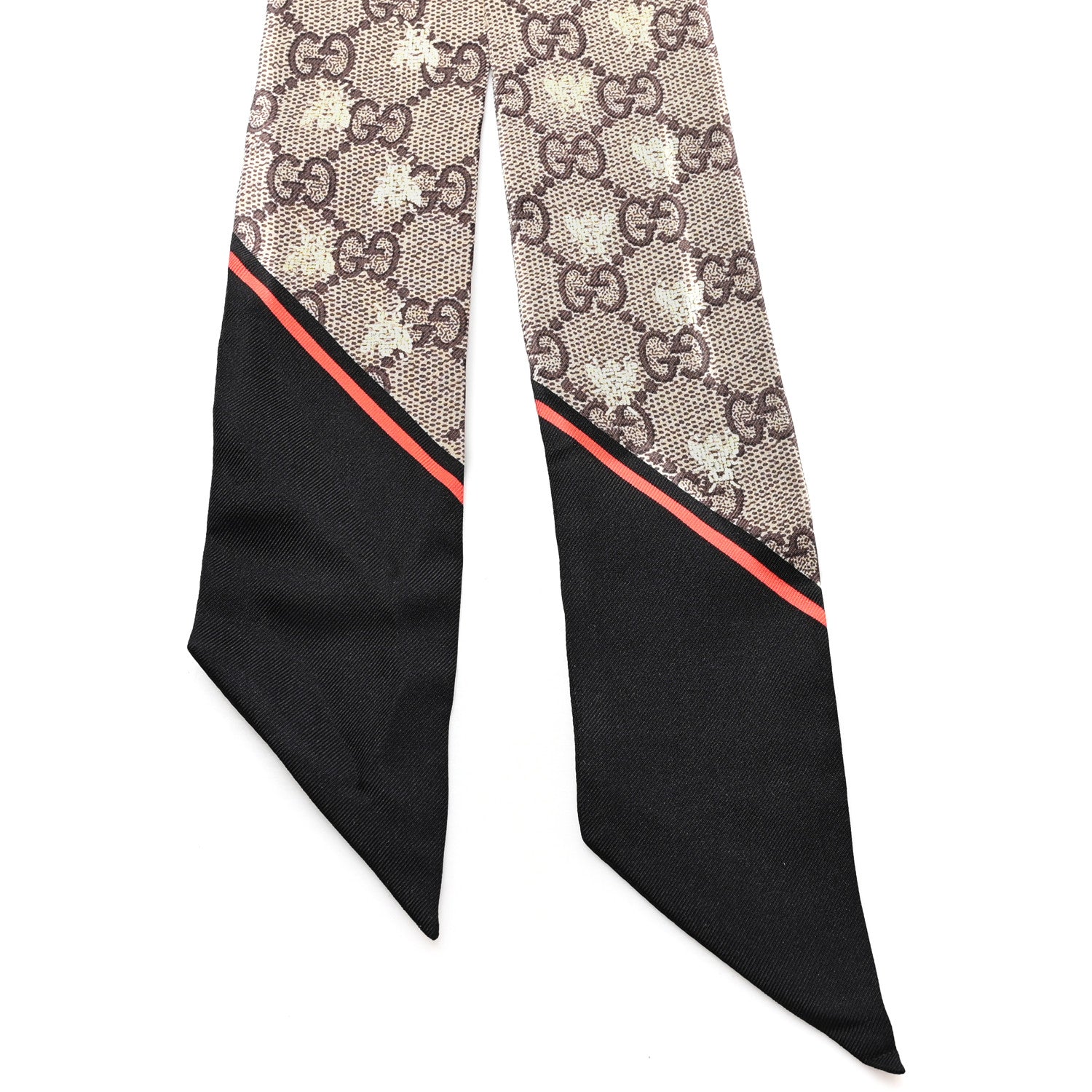 Gucci Silk Twill GG Monogram GG Bee Neck Bow Scarf Black Red 2 of 3