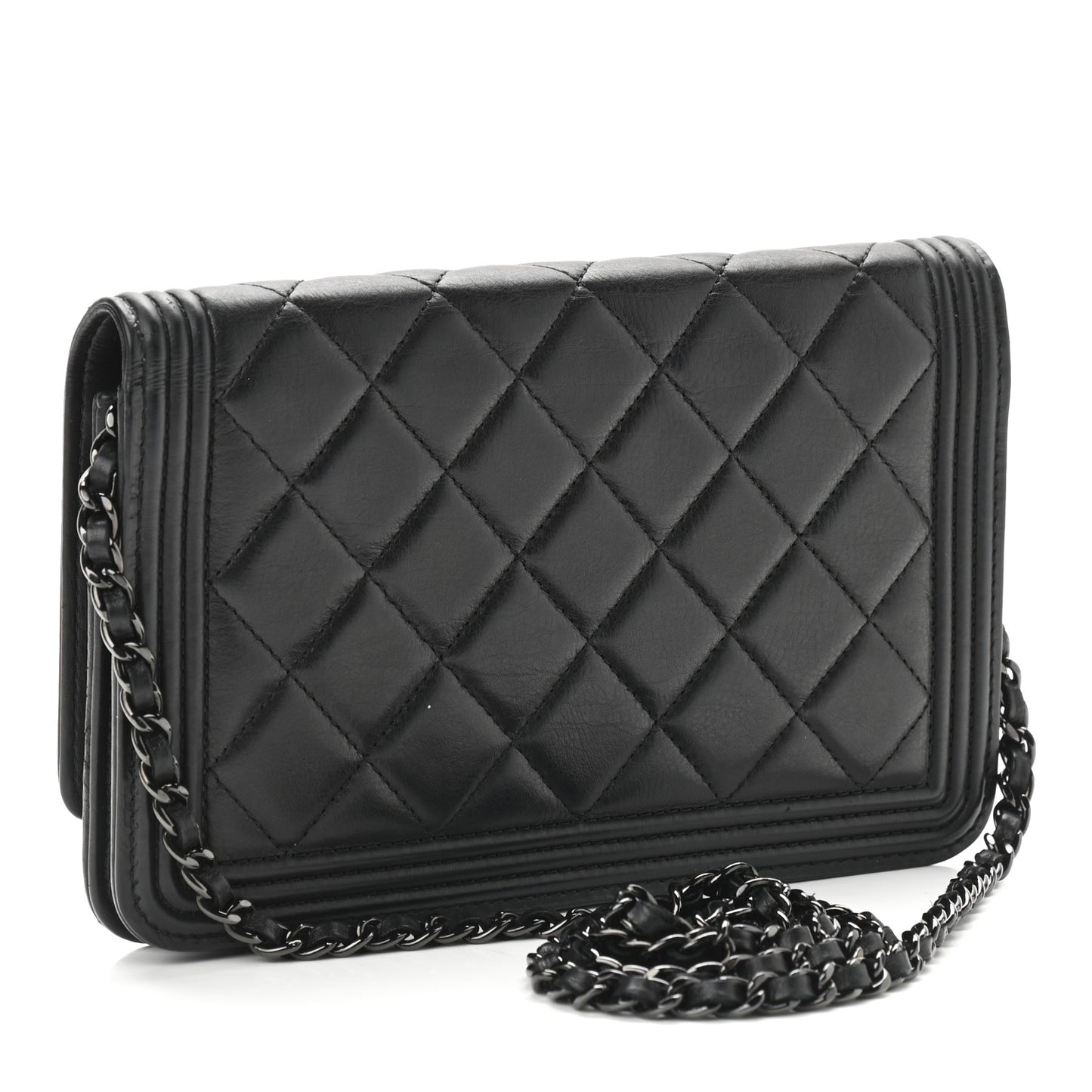 Lambskin Quilted Boy Wallet On Chain WOC So Black