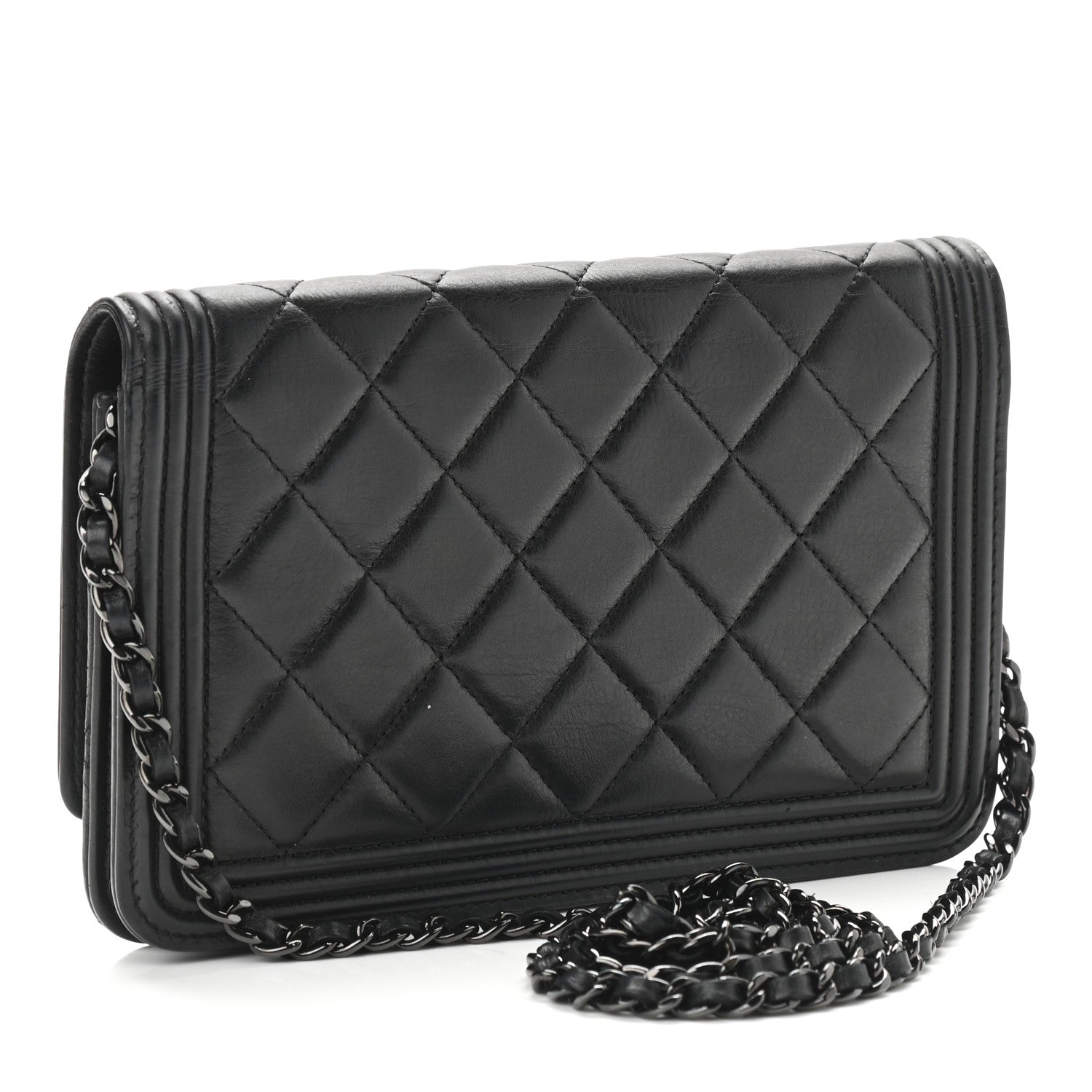 Chanel Lambskin Quilted Boy Wallet On Chain WOC So Black 3 of 11