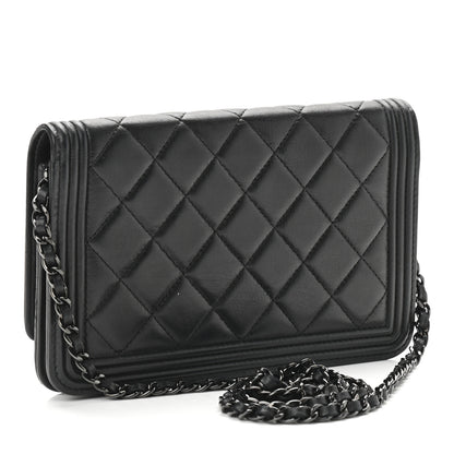 Chanel Lambskin Quilted Boy Wallet On Chain WOC So Black 3 of 11