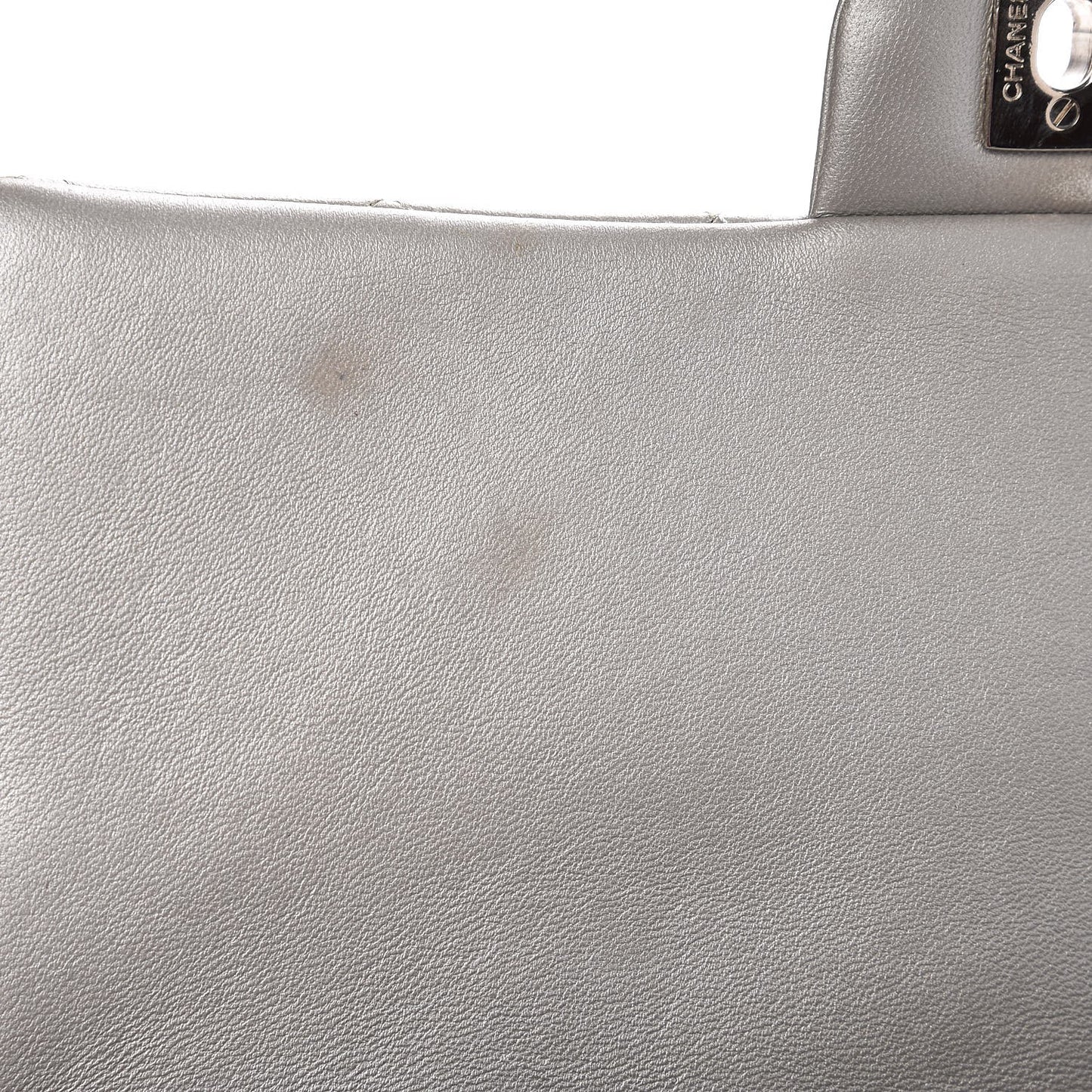 Metallic Lambskin Quilted Clutch With Chain Flap Grey