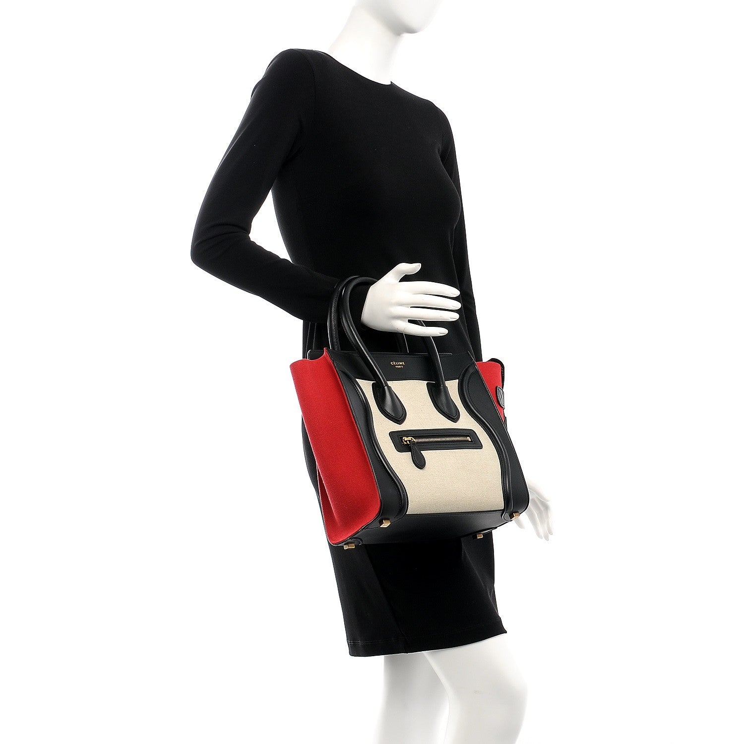 Celine Canvas Smooth Calfskin Micro Tri-Color Luggage Carmin 2 of 7