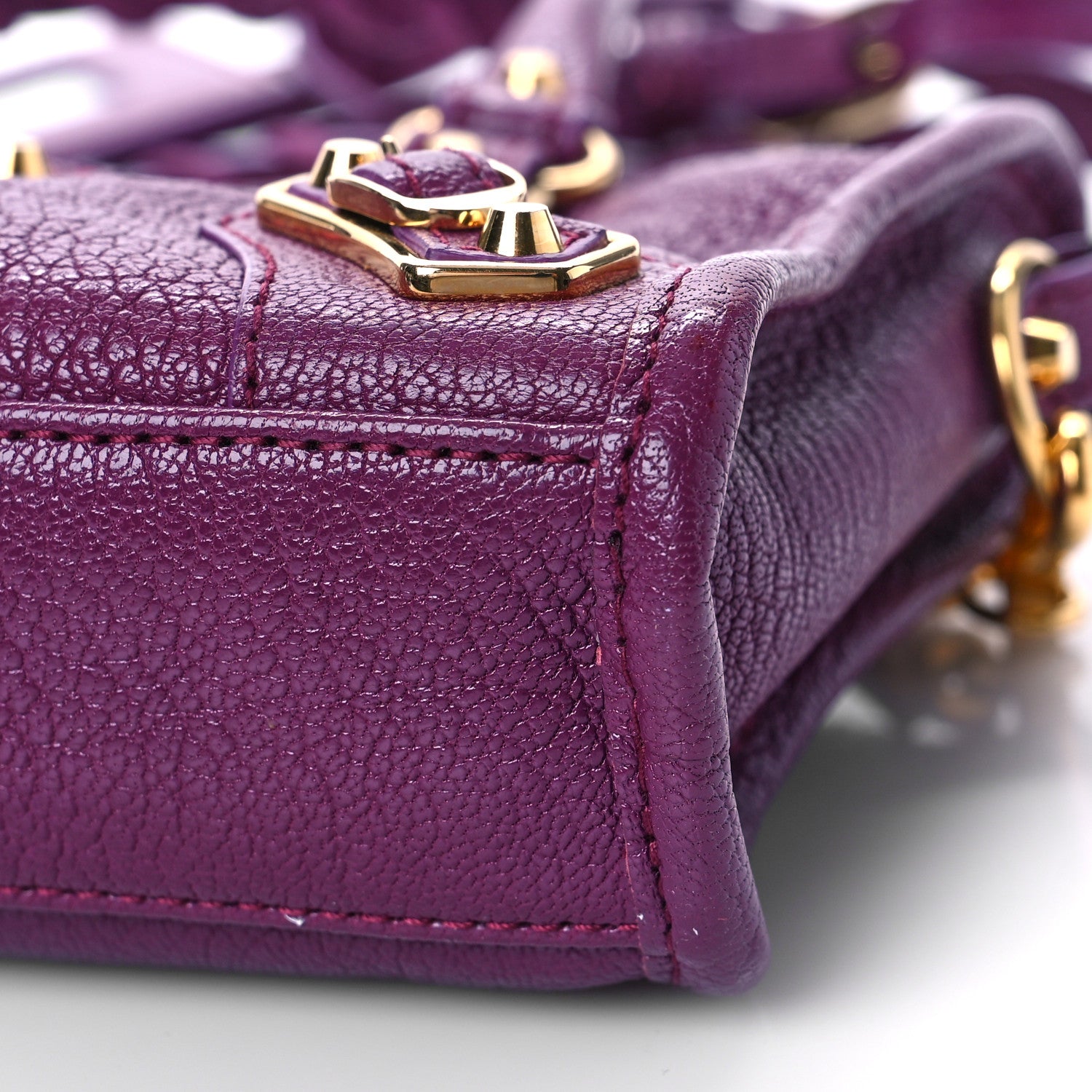 Balenciaga Chevre Gold Metallic Edge Hardware Nano City Violet Prune 8 of 8