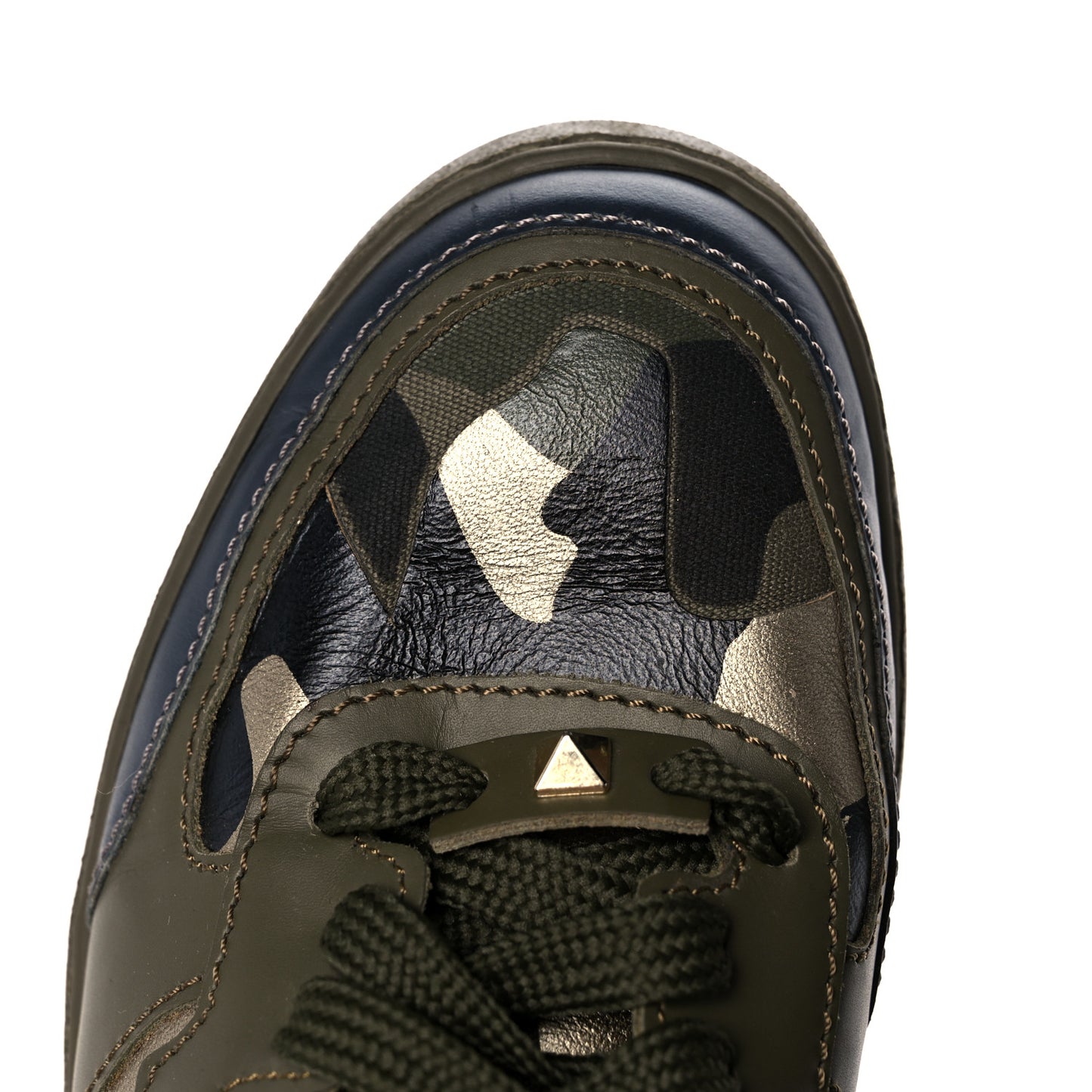 Calfskin Canvas Camouflage Rockstud Rock Be Sneakers 37 Olive