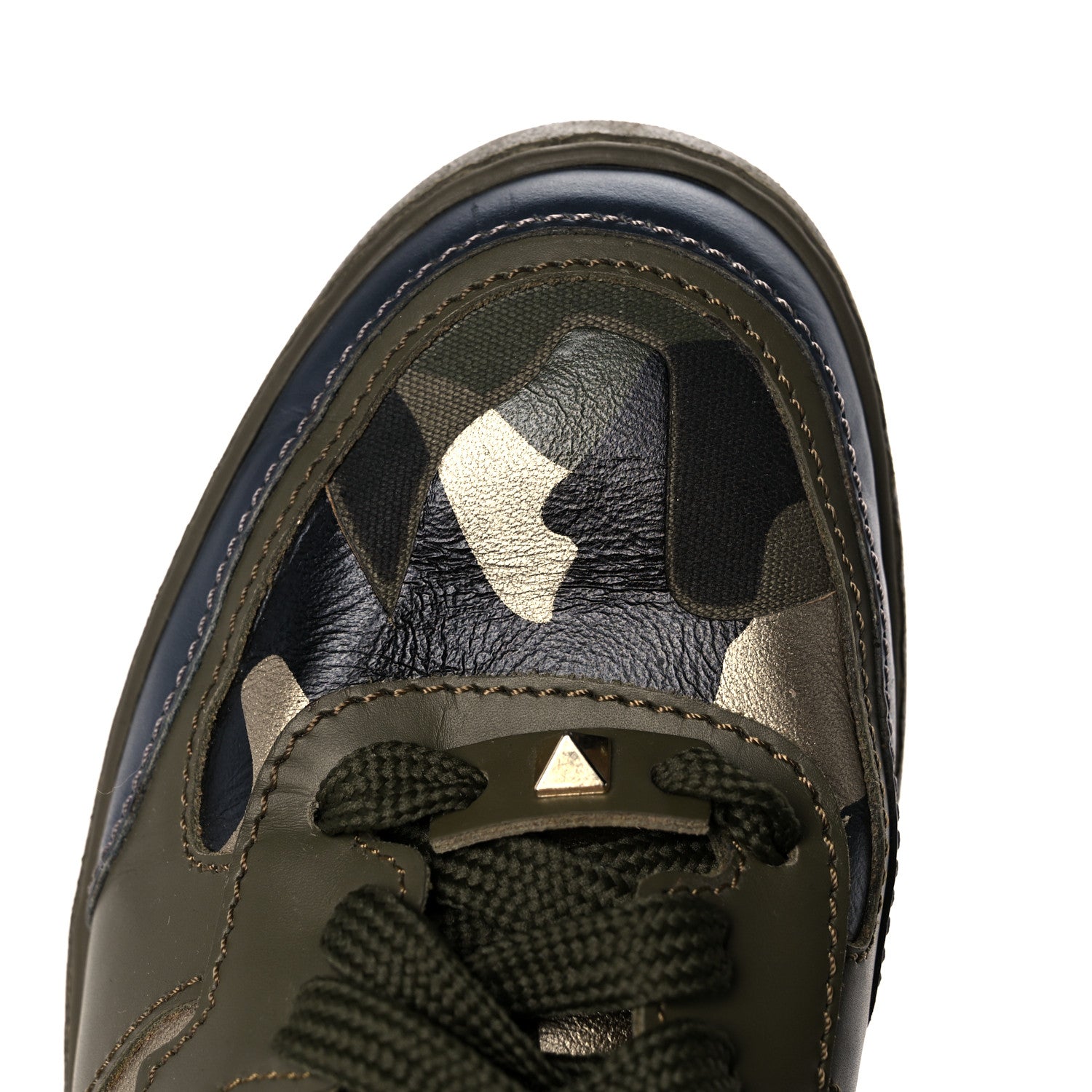 Valentino Garavani Calfskin Canvas Camouflage Rockstud Rock Be Sneakers 37 Olive 12 of 12