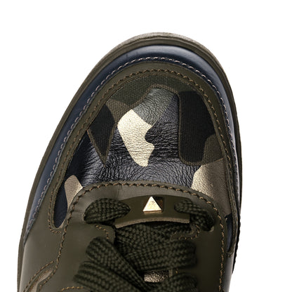 Valentino Garavani Calfskin Canvas Camouflage Rockstud Rock Be Sneakers 37 Olive 12 of 12