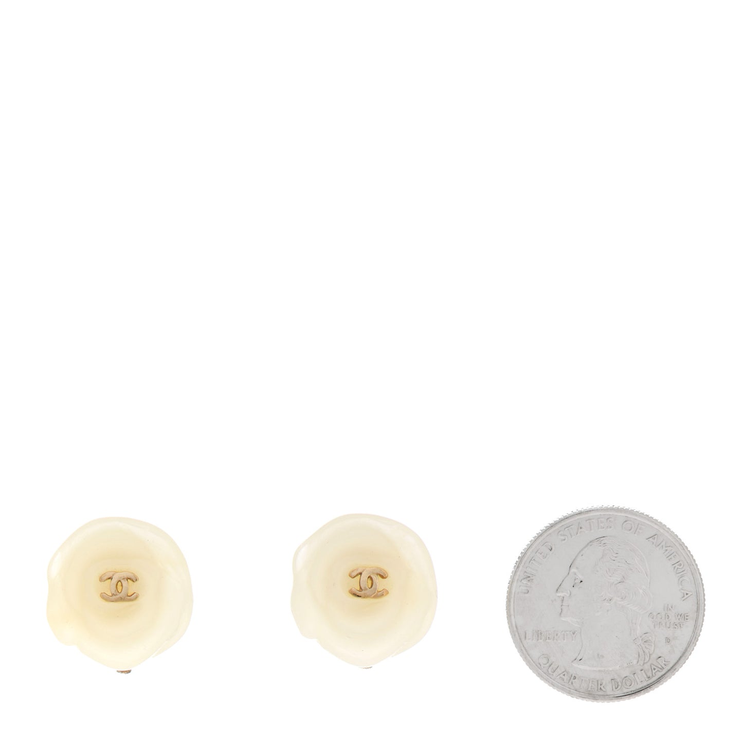 Resin CC Camellia Clip On Earrings White