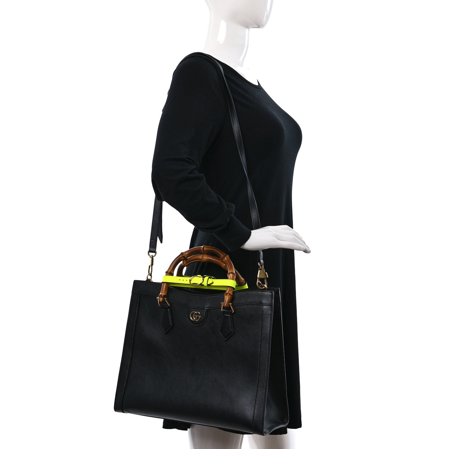 Gucci Calfskin Medium Diana Tote Bag Black Yellow Fluo 2 of 9