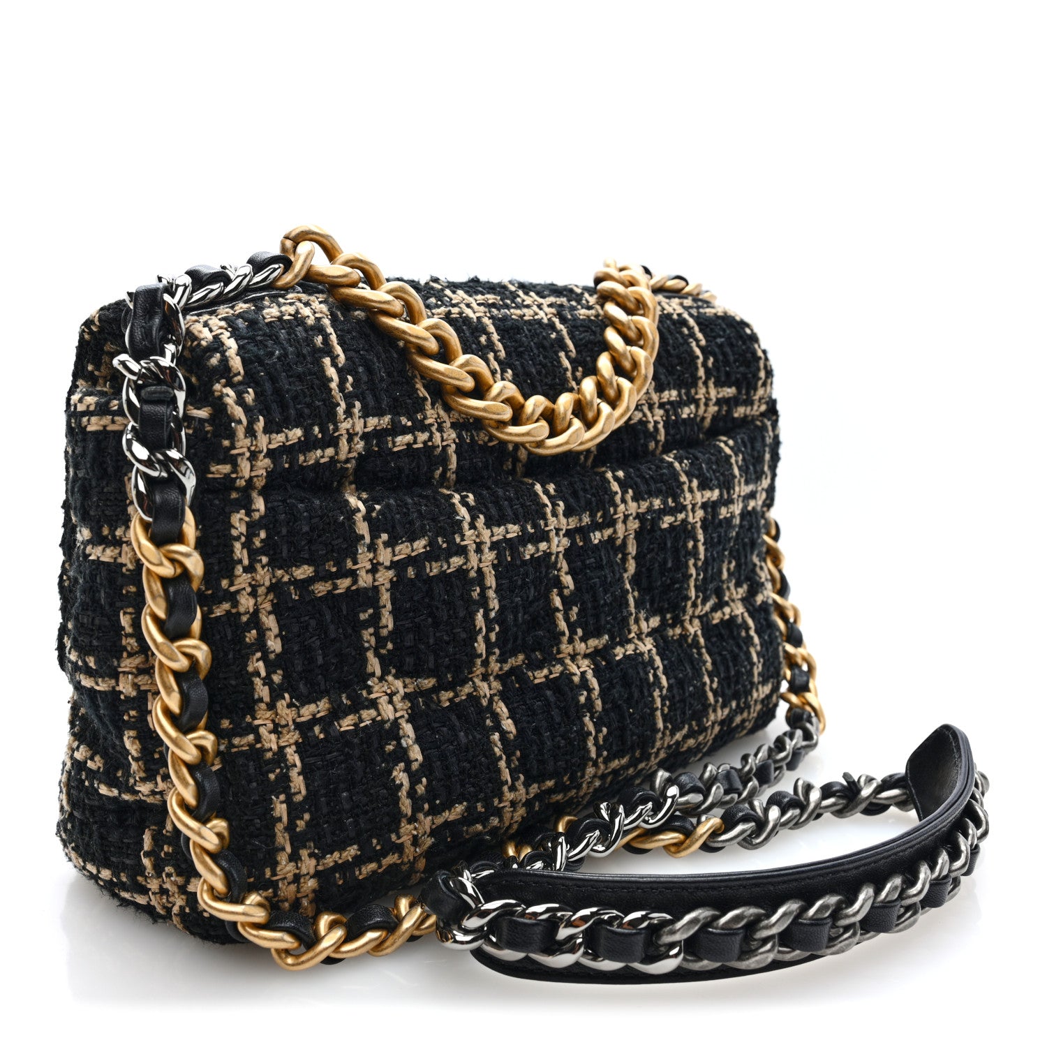Chanel Tweed Quilted Medium Chanel 19 Flap Black Beige 3 of 10