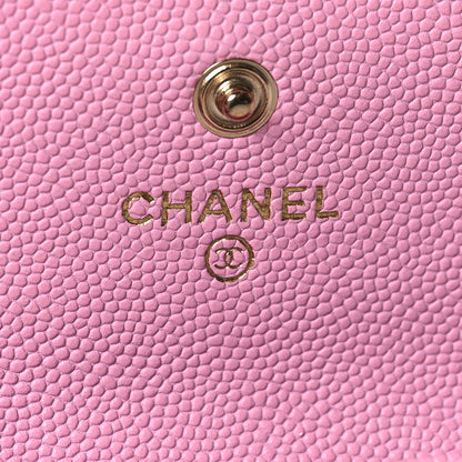 Chanel Caviar Metal Perforated Quilted CC Flap Card Holder Pink Green 6 of 9