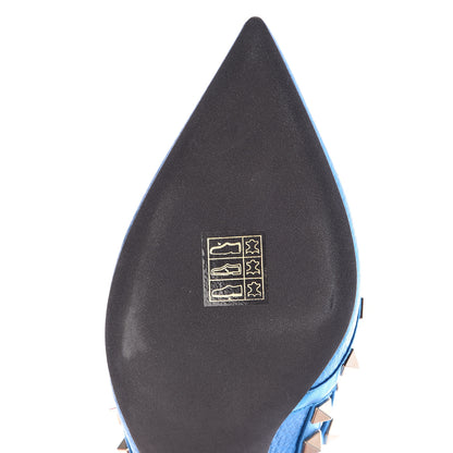 Valentino Garavani Metallic Pebbled Calfskin Rockstud Ankle Strap Pumps 38 Light Blue 8 of 10