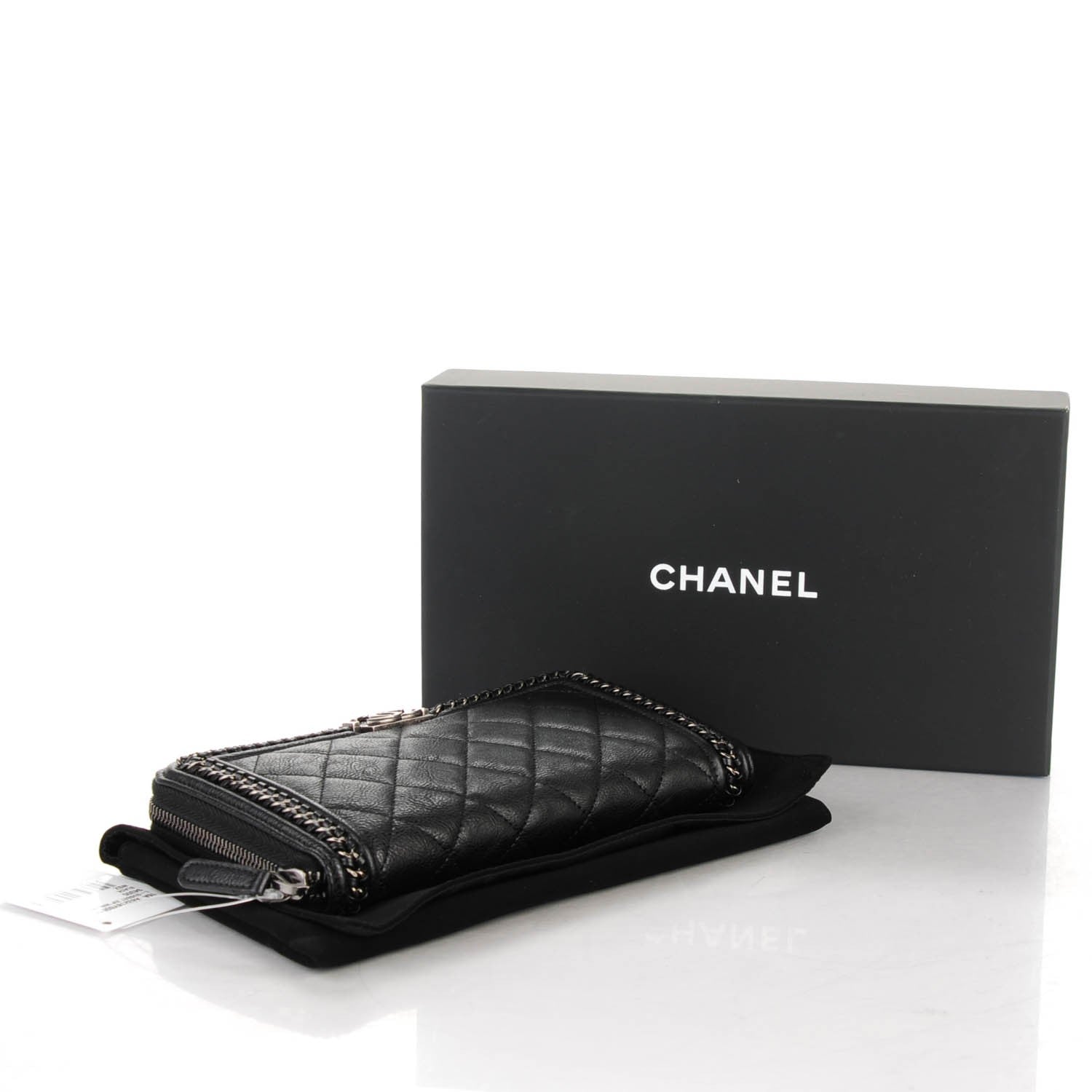 Chanel Grained Calfskin Quilted Boy Chain Large Gusset Zip Around Wallet Black 4 of 8