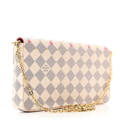 Louis Vuitton Damier Azur Studded Pochette Felicie Chain Wallet Fuchsia 4 of 13