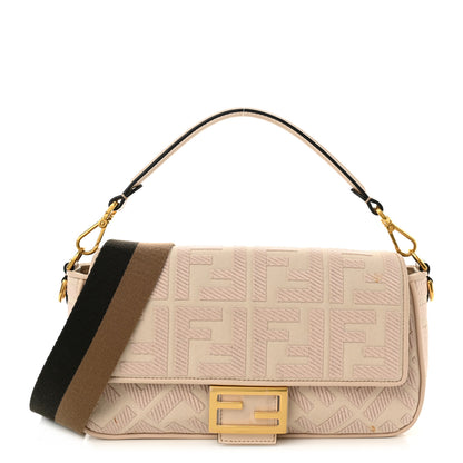 Fendi Canvas Vitello King Bi-Color Strap FF Embroidered Baguette Poudre 1 of 11