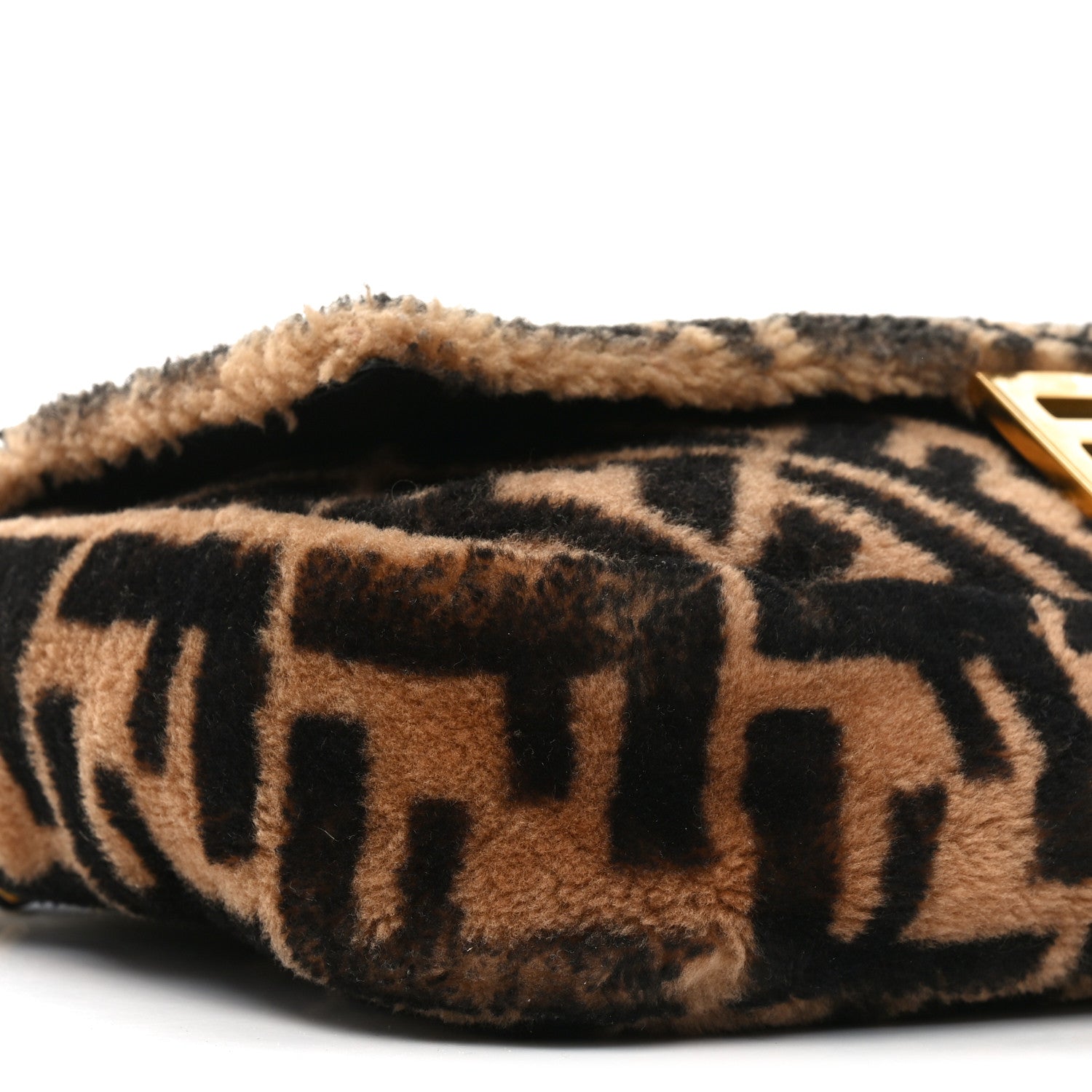 Fendi Shearling Vitello Dolce Macro FF 1974 Large Baguette Tobacco