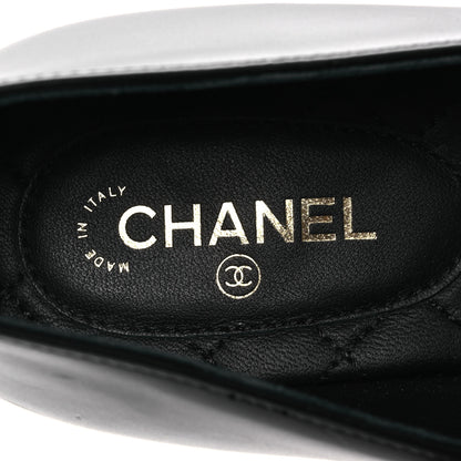 Chanel Lambskin Patent Cap Toe CC Pumps 37 Black 8 of 13