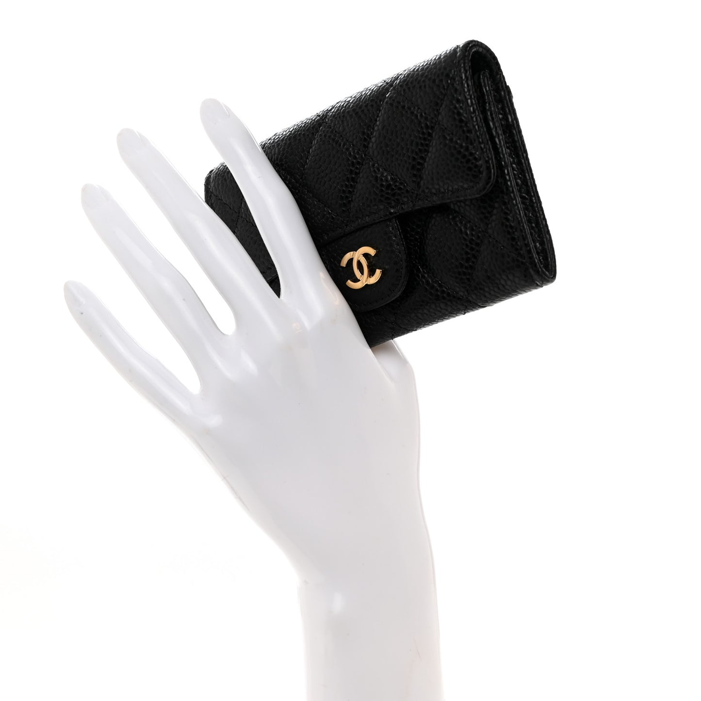 Caviar Quilted Flap Card Holder Wallet Black