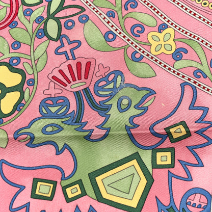 Hermes Silk Selle Des Steppes Scarf 90 Rose Pale Bleu Jean 5 of 5