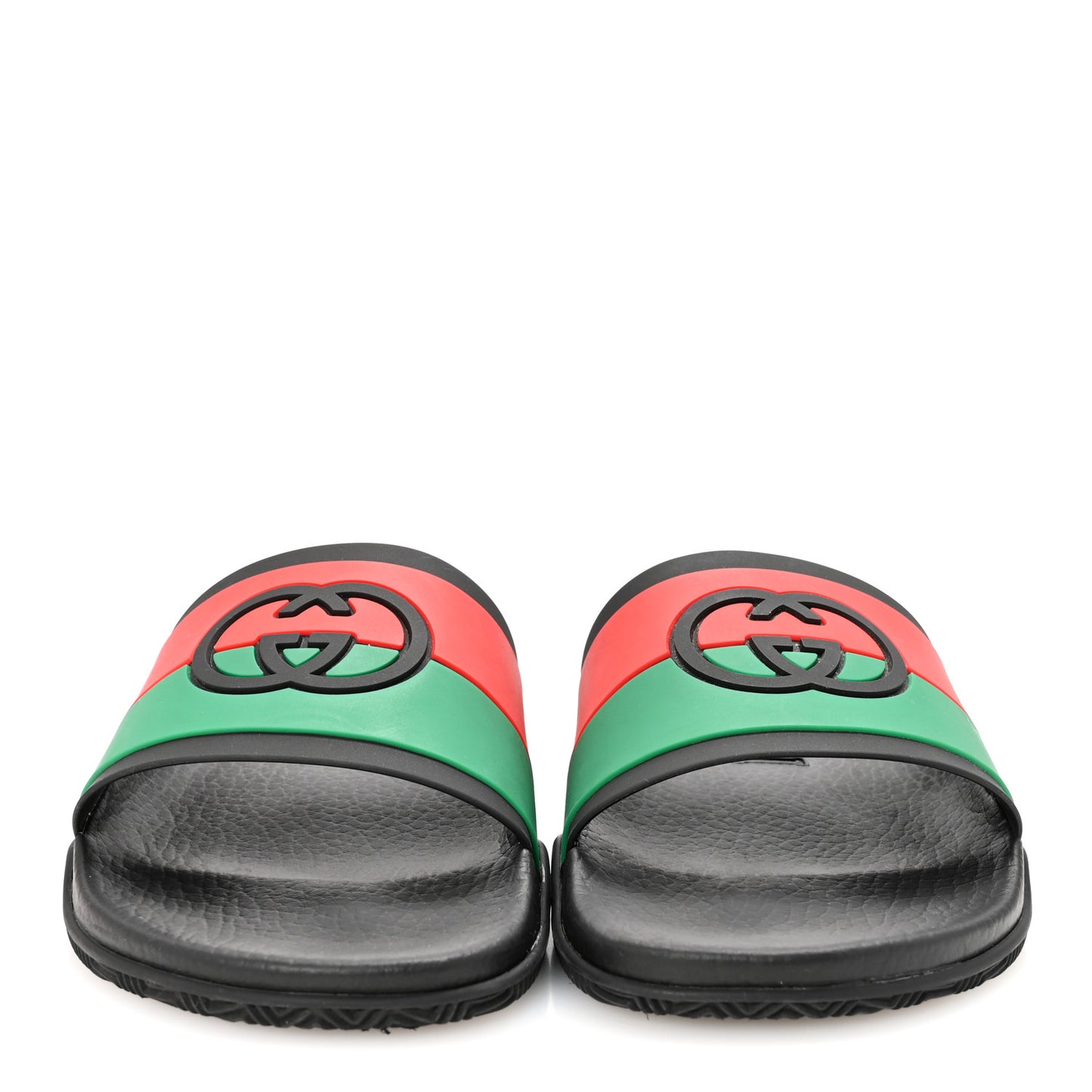 Rubber Web Womens Interlocking G Slide Sandals 39 Black Green Red