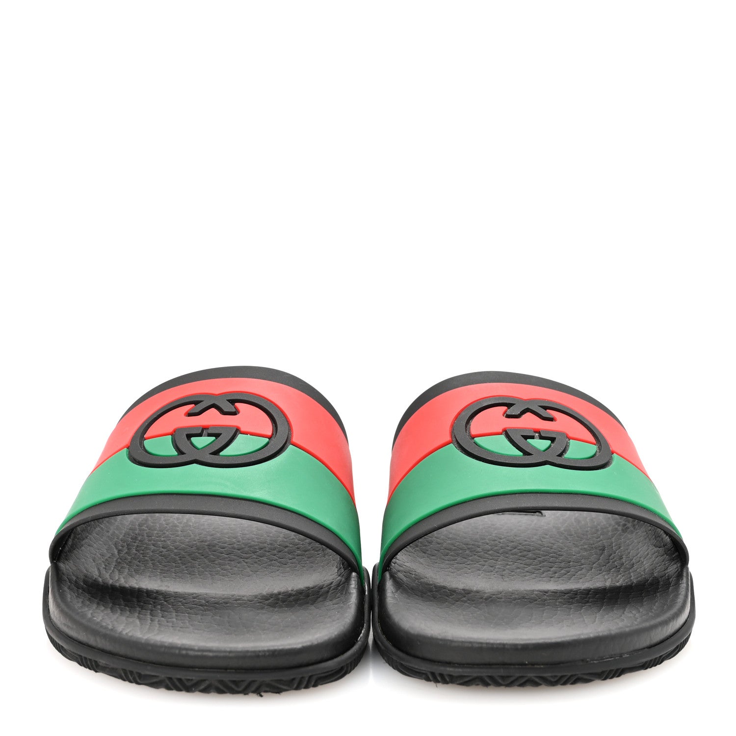 Gucci Rubber Web Womens Interlocking G Slide Sandals 39 Black Green Red 3 of 8