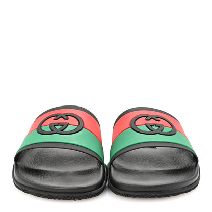 Gucci Rubber Web Womens Interlocking G Slide Sandals 39 Black Green Red 3 of 8