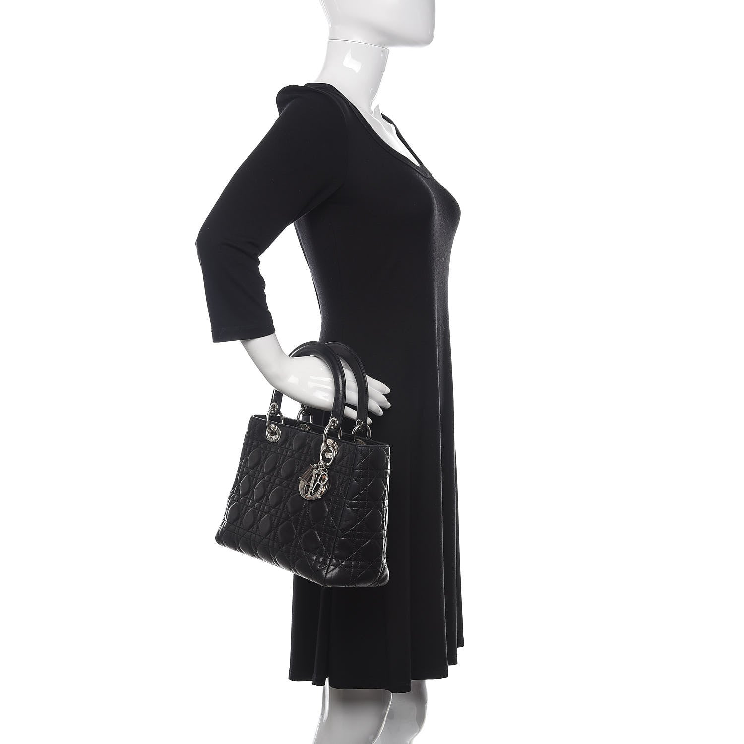 Christian Dior Lambskin Cannage Medium Lady Dior Black 2 of 10