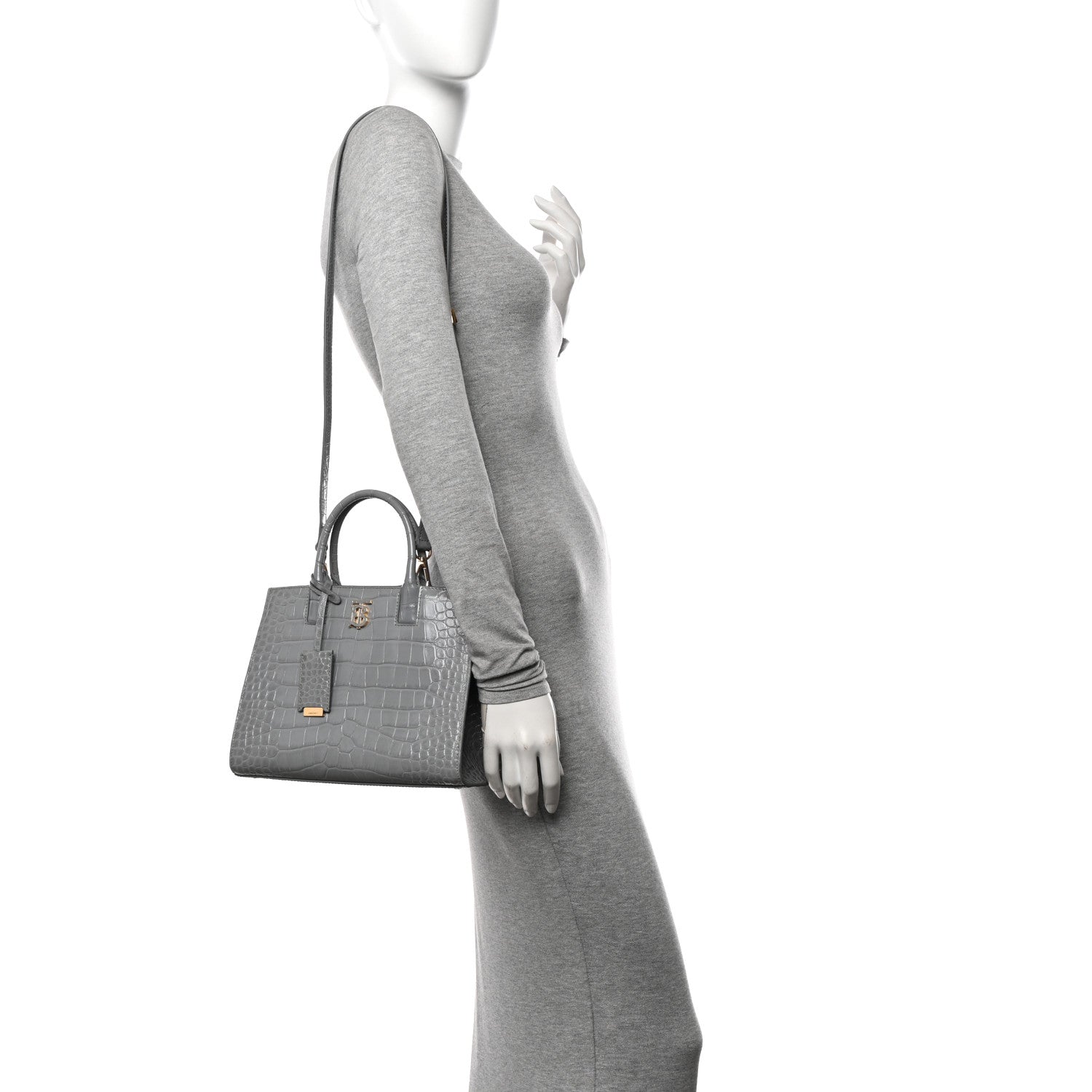 Burberry Crocodile Embossed Calfskin Mini Frances Tote Cloud Grey 2 of 11