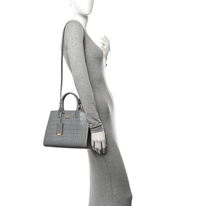 Burberry Crocodile Embossed Calfskin Mini Frances Tote Cloud Grey 2 of 11