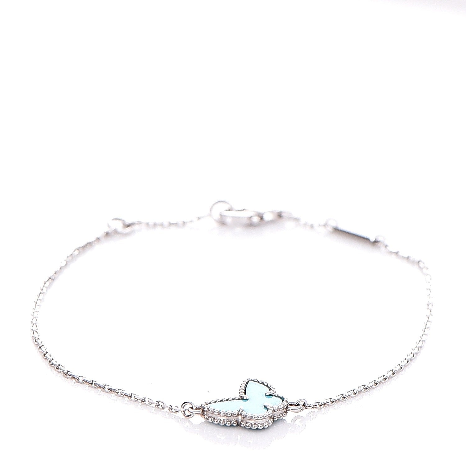 Van Cleef & Arpels 18K White Gold Turquoise Sweet Alhambra Butterfly Bracelet 6 of 12