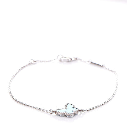 Van Cleef & Arpels 18K White Gold Turquoise Sweet Alhambra Butterfly Bracelet 6 of 12