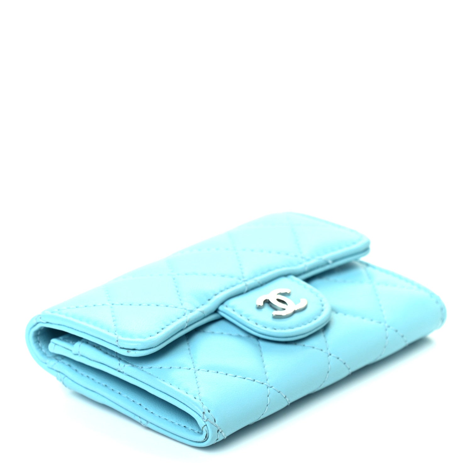 Chanel Lambskin Quilted Flap Card Holder Wallet Light Blue 4 of 8