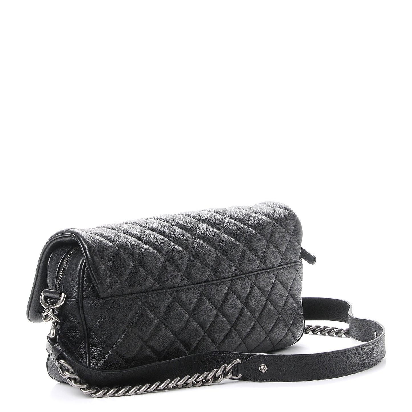 Grained Calfskin Quilted Medium Casual Rock Flap Black