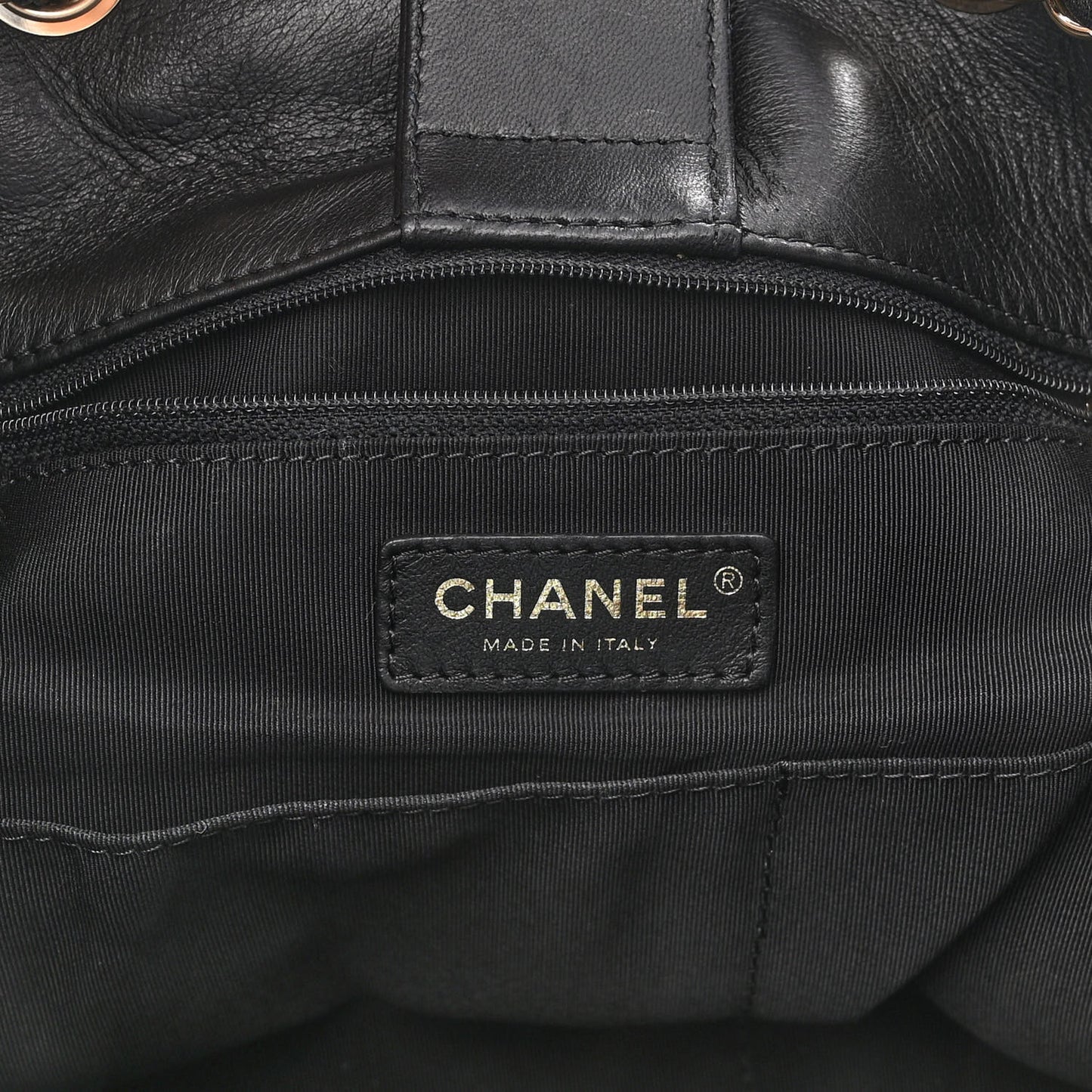 Lambskin Quilted Large Drawstring Bag Black