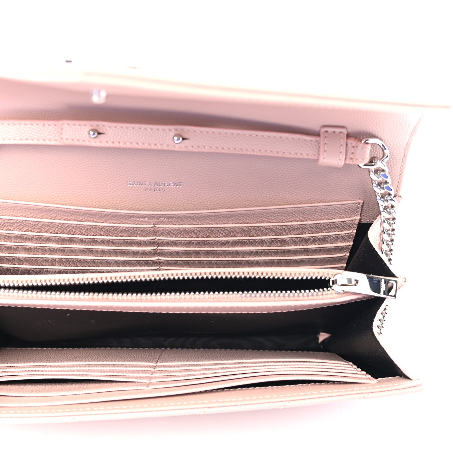 Saint Laurent Grain De Poudre Matelasse Chevron Monogram Chain Wallet Pale Pink 4 of 4