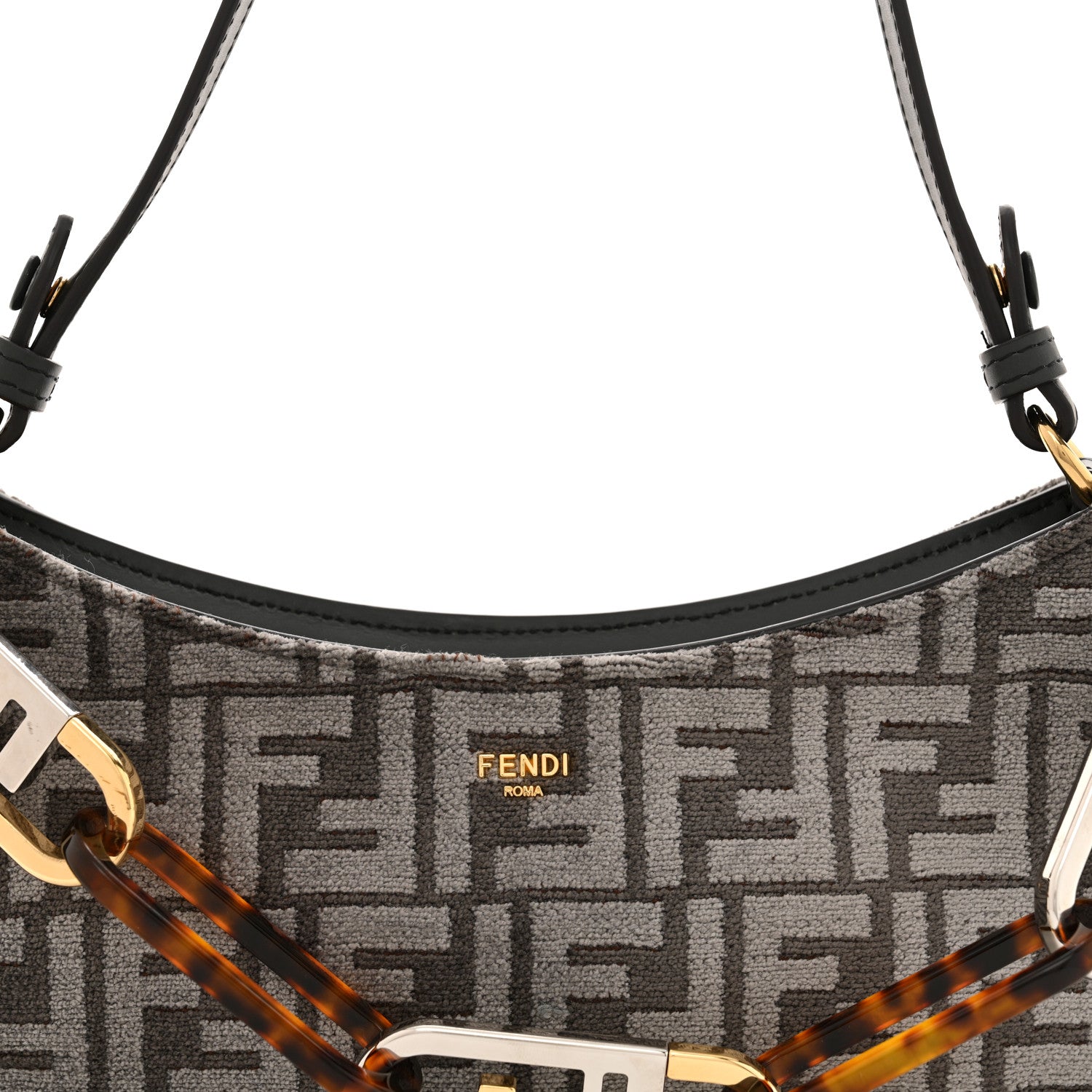 Fendi Chenille Vitello King Plexiglass FF O'Lock Swing Anthracite Asfalto 8 of 10