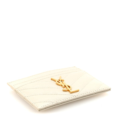 Saint Laurent Grain De Poudre Matelasse Chevron Monogram Credit Card Case Crema Soft 4 of 6
