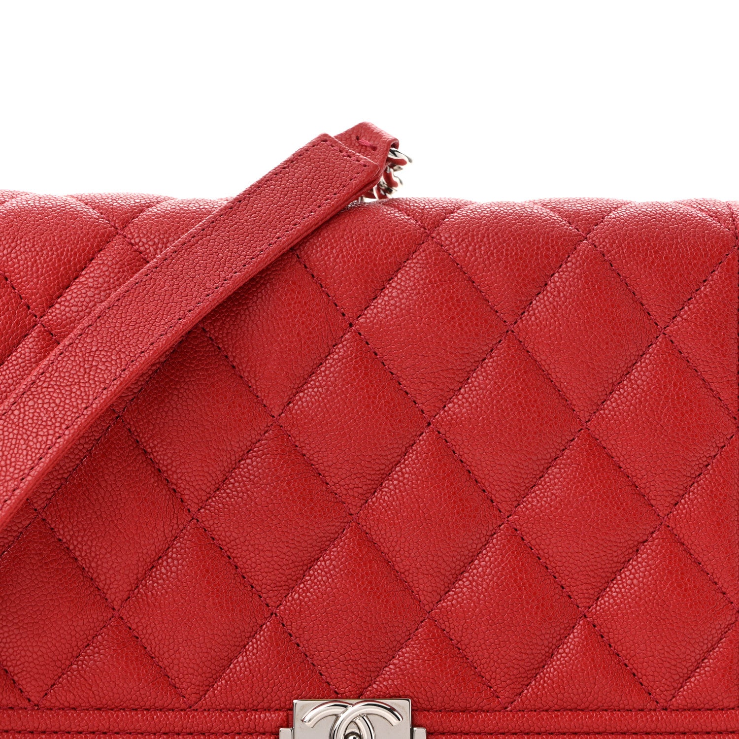 Chanel Caviar Quilted Boy Wallet On Chain WOC Red 9 of 12