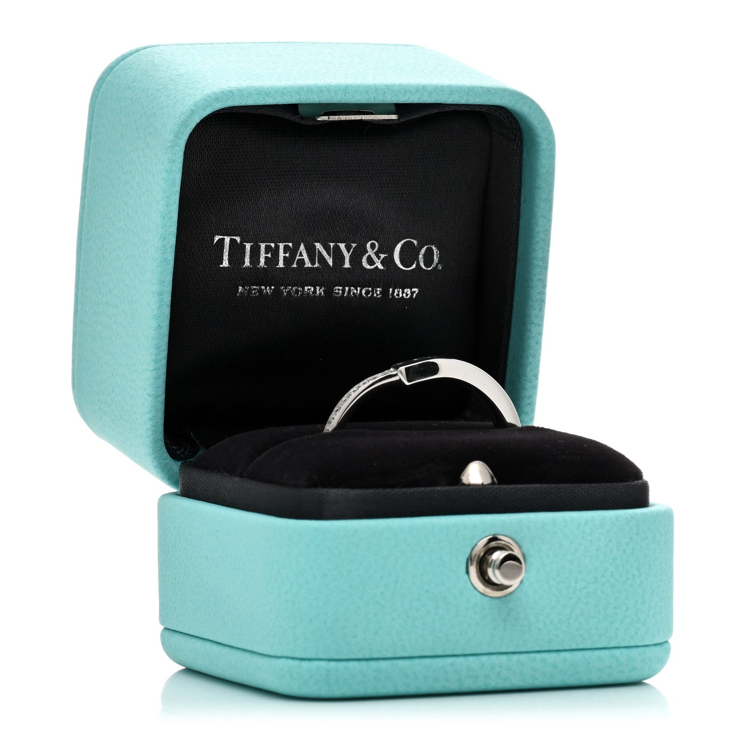 Tiffany 18K White Gold Diamond Lock Ring 62 10 5 of 5