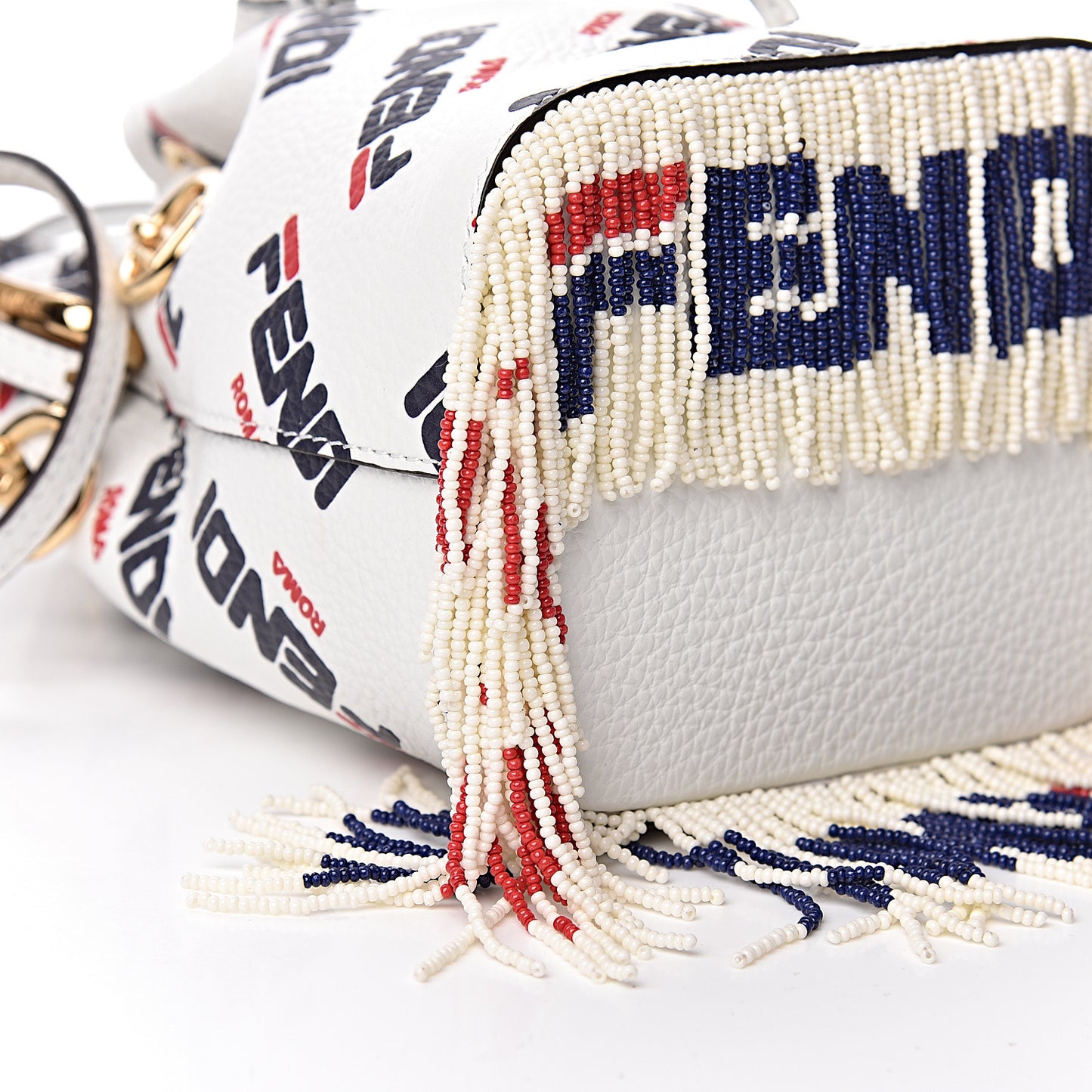 X FILA Calfskin F is Fendi Mania Fringe Mini Mon Tresor Bucket Bag White