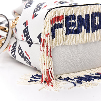 Fendi X FILA Calfskin F is Fendi Mania Fringe Mini Mon Tresor Bucket Bag White 8 of 11