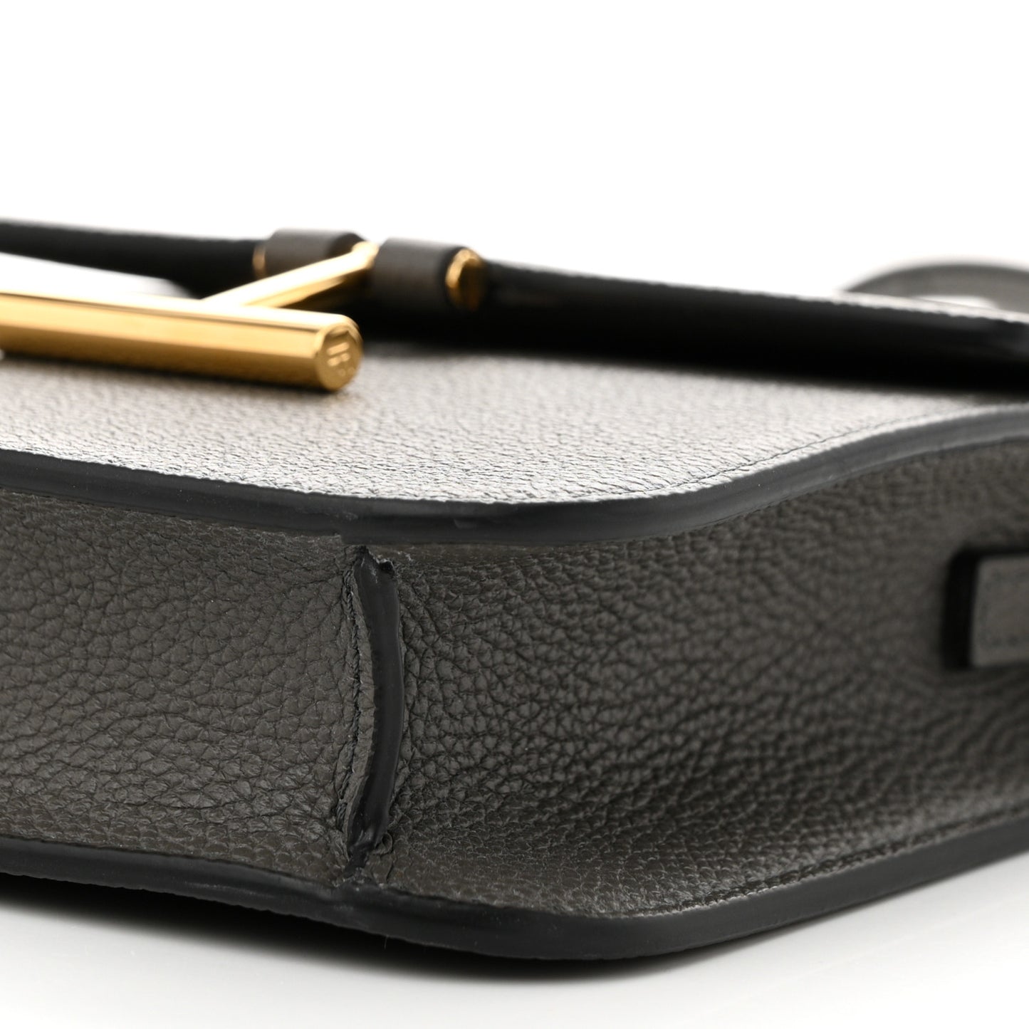 Grained Calfskin Mini T Clasp Tara Bag On Strap Graphite
